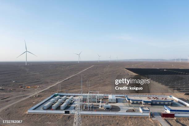 wind and photovoltaic sustainable energy storage power station - wind energy storage stock pictures, royalty-free photos & images