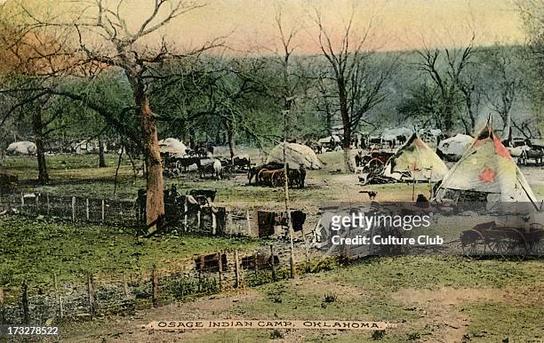 Osage Indian Camp, Oklahoma. The Osage Americans currently reside in reservations in Kentucky. Photograph from early 20th century.