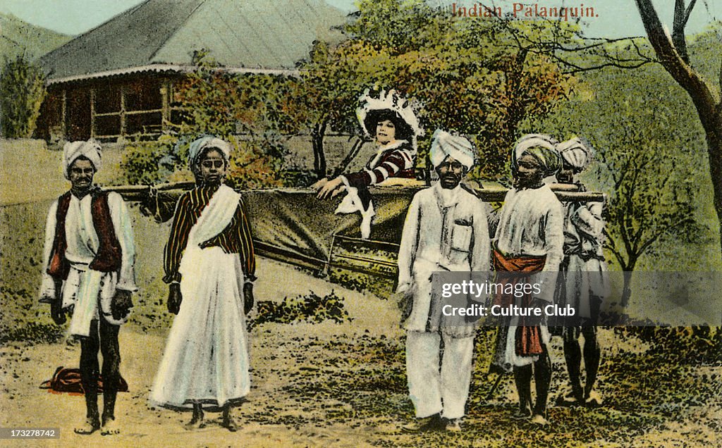 British colonial lady in Indian palanquin