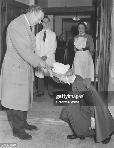 Prince Bertil of Sweden says goodbye to Matron Alice Saxby when leaving the King Edward VII Hospital where the Prince underwent a series of...