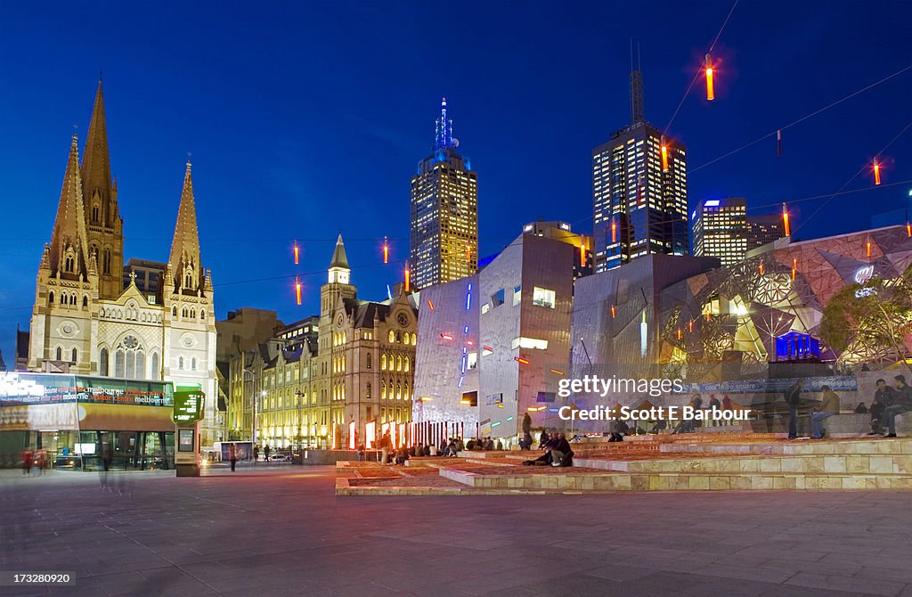 Federation Square and Melbourne city skyline