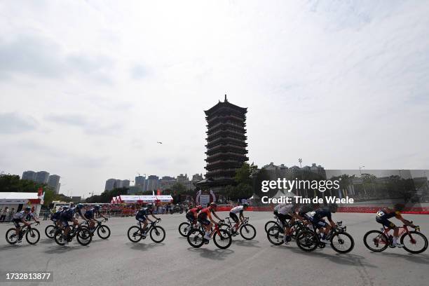 Frederik Wandahl of Denmark and Team BORA-Hansgrohe - Polka dot Mountain Jersey, Jonas Iversby Hvideberg of Norway, Oscar Onley of Great Britain and...