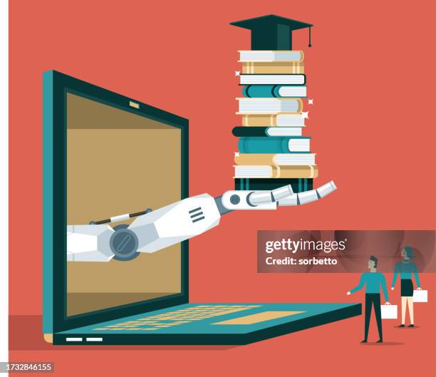 education learning process artificial intelligence - laptop - robotic process automation stock illustrations