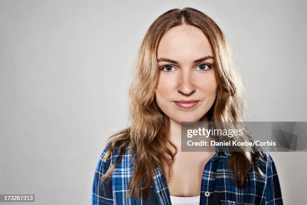 portrait of a female teen - female 18 21 blonde blue eyes stock-fotos und bilder