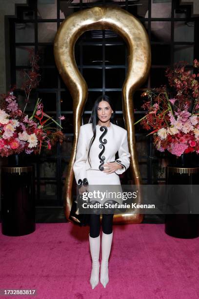 Demi Moore, wearing Schiaparelli, is seen as Neiman Marcus Welcomes Schiaparelli's Daniel Roseberry to Los Angeles at John Sowden House on October...