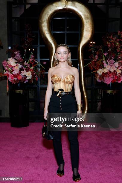 Joey King, wearing Schiaparelli, is seen as Neiman Marcus Welcomes Schiaparelli's Daniel Roseberry to Los Angeles at John Sowden House on October 12,...