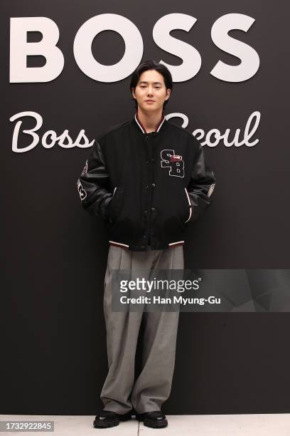 Su ho aka Suho of South Korean boy band EXO-K is seen at the BOSS 'Exclusive Boss Korea Capsule Collection' launch photocall on October 13, 2023 in...