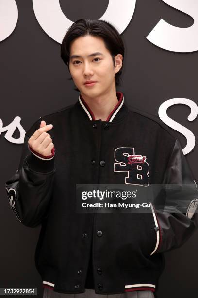 Su ho aka Suho of South Korean boy band EXO-K is seen at the BOSS 'Exclusive Boss Korea Capsule Collection' launch photocall on October 13, 2023 in...