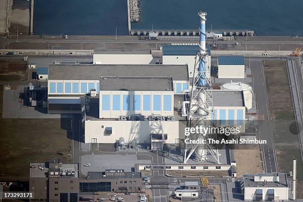 In this aerial image, construction site of the Tohoku Electric Power Co Higashidori Nuclear Power Plant is seen on April 10, 2013 in Higashidori,...