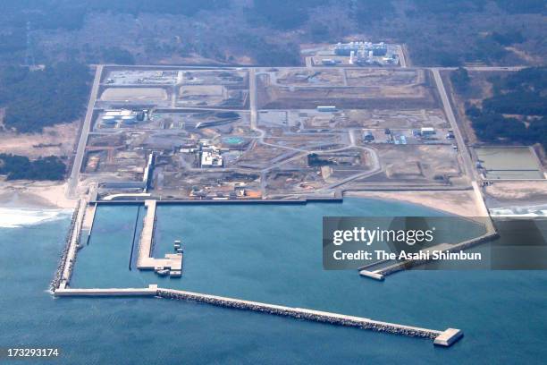 In this aerial image, construction site of the Tohoku Electric Power Co Higashidori Nuclear Power Plant is seen on April 10, 2013 in Higashidori,...