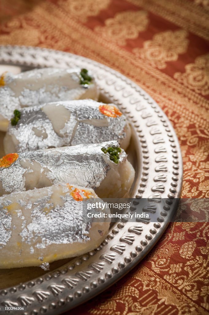 Cham cham a traditional Indian sweet made from chhena (cottage cheese) and khoya (solid milk)