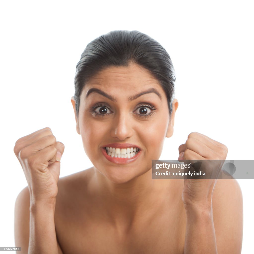 Portrait of a woman grimacing