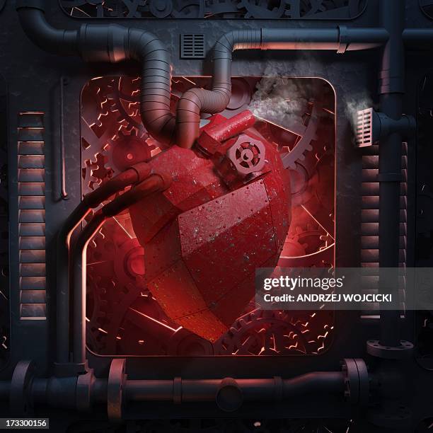 mechanical heart, conceptual artwork - machinery stock illustrations