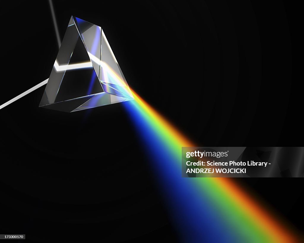 Prism dispersing white light, artwork