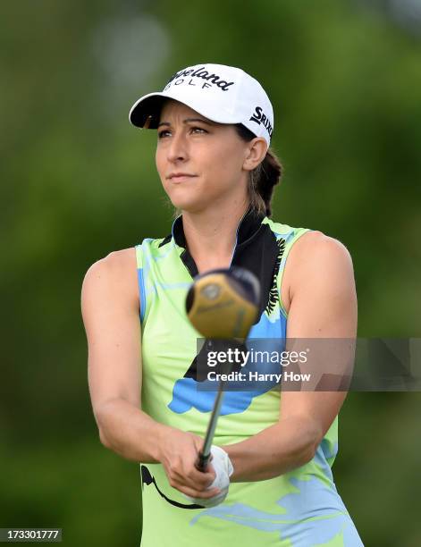 Paige Mackenzie watches her tee shot on the fourth tee during round one of the Manulife Financial LPGA Classic at the Grey Silo Golf Course on July...