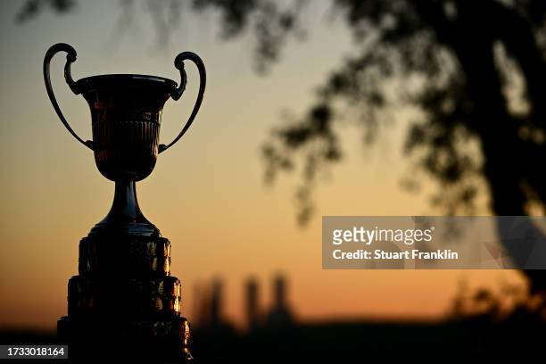 The trophy is seen at sunrise ahead of Day Two of the acciona Open de Espana presented by Madrid at Club de Campo Villa de Madrid on October 13, 2023...