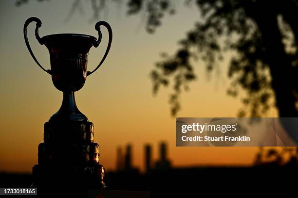 The trophy is seen at sunrise ahead of Day Two of the acciona Open de Espana presented by Madrid at Club de Campo Villa de Madrid on October 13, 2023...