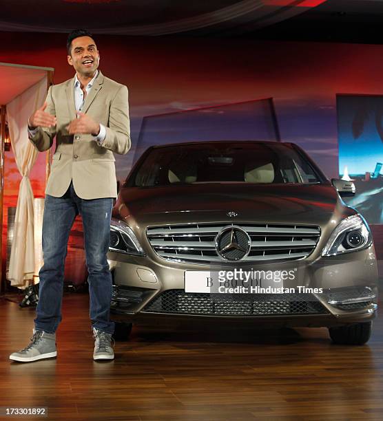 Bollywood actor Abhay Deol posing with the newly launched Mercedes-Benz New B-Class 180 CDI luxury Tourer on July 11, 2013 in Mumbai, India. The...