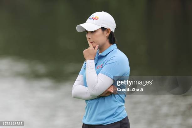 Moriya Jutanugarn of Thailand studies the 14th green during the second round of the Buick LPGA Shanghai at Shanghai Qizhong Garden Golf Club on...