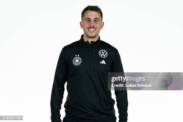 Match analyst Fabio Delgado of Germany poses on October 12, 2023 in Duisburg, Germany.