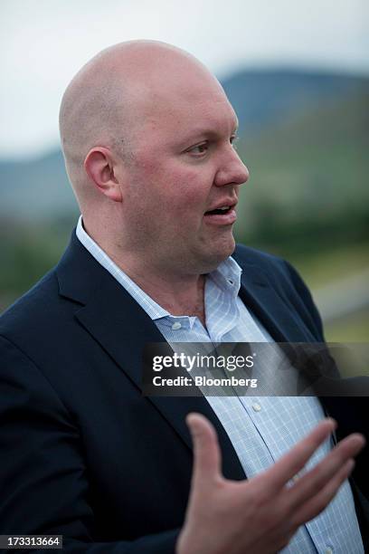 Marc Andreessen, co-founder and general partner of Andreessen Horowitz, speaks during a Bloomberg Television interview on the sidelines of the Allen...