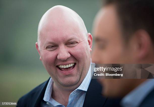 Marc Andreessen, co-founder and general partner of Andreessen Horowitz, laughs during a Bloomberg Television interview on the sidelines of the Allen...