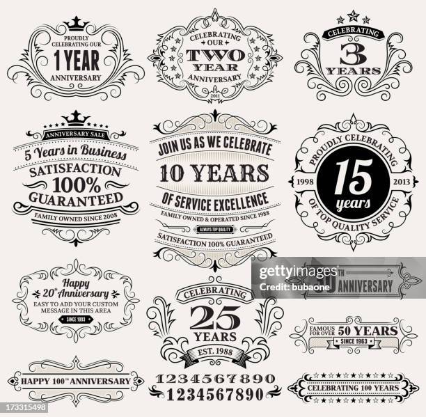 bildbanksillustrationer, clip art samt tecknat material och ikoner med vintage anniversary labels, frames and design elements with copy space - 100th anniversary