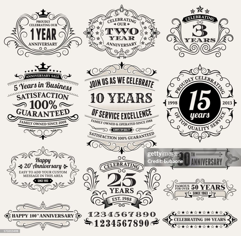 Vintage Anniversary Labels, Frames and Design Elements with Copy Space