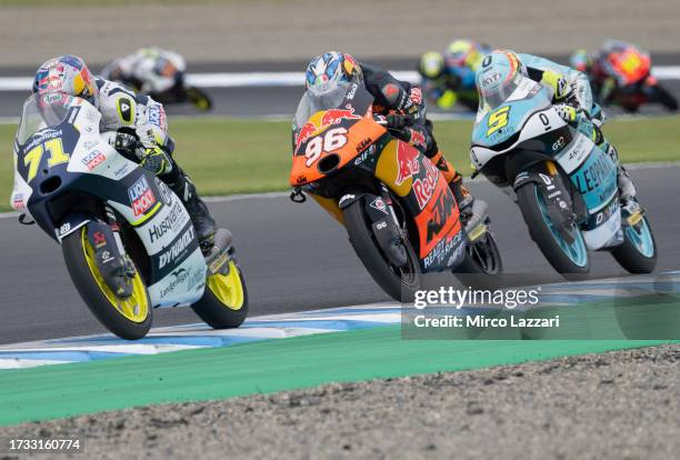 Ayumu Sasaki of Japan and Liqui Moly Husqvarna Intact GP leads the field during the Moto3 race during the MotoGP of Japan - Race at Twin Ring Motegi...