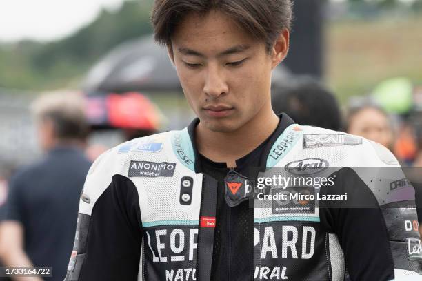 Tatsuki Suzuki of Japan and Leopard Racing prepares to start during the Moto3 race during the MotoGP of Japan - Race at Twin Ring Motegi on October...