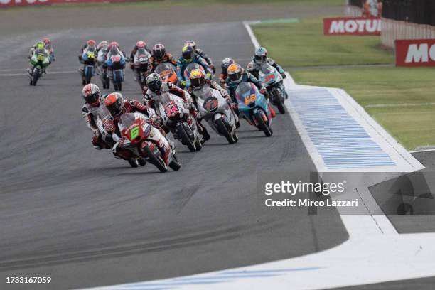 Ryusei Yamanaka of Japan and GasGas Aspar Team leads the field during the Moto3 race during the MotoGP of Japan - Race at Twin Ring Motegi on October...