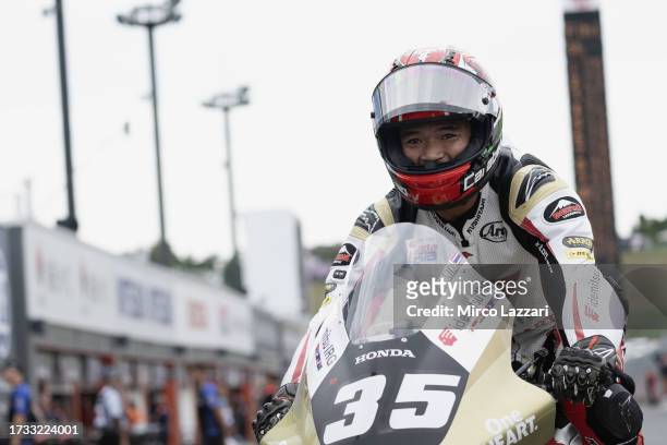 Somkiat Chantra of Thailand and Idemitsu Honda Team Asia celebrates the victory during the Moto2 race during the MotoGP of Japan - Race at Twin Ring...