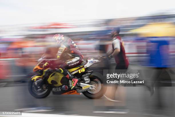 Toni Arbolino of Italy and Elf Marc VDS Racing Team arrives on the grid during the Moto2 race during the MotoGP of Japan - Race at Twin Ring Motegi...