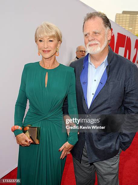 Actress Helen Mirren and director Taylor Hackford attend the premiere of Summit Entertainment's "RED 2" at Westwood Village on July 11, 2013 in Los...