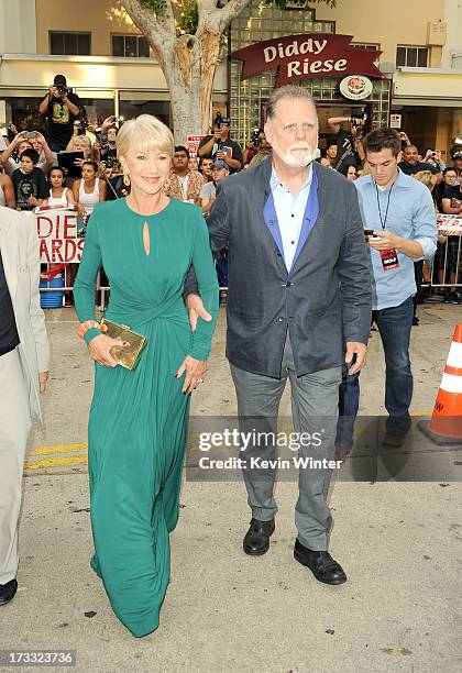 Actress Helen Mirren and director Taylor Hackford attend the premiere of Summit Entertainment's "RED 2" at Westwood Village on July 11, 2013 in Los...