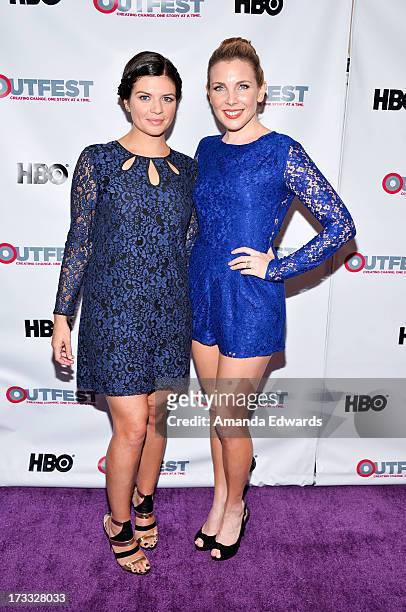Actresses Casey Wilson and June Diane Raphael arrive at the 2013 Outfest Opening Night Gala of C.O.G. At The Orpheum Theatre on July 11, 2013 in Los...
