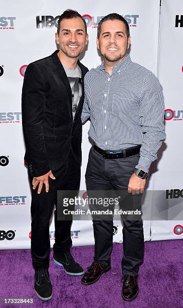 Gay rights activists Paul Katami and Jeff Zarrillo arrive at the 2013 Outfest Opening Night Gala of C.O.G. At The Orpheum Theatre on July 11, 2013 in...