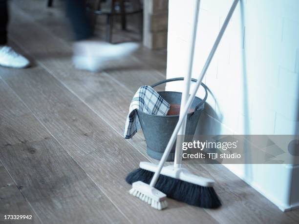 bucket and broom - broom stock pictures, royalty-free photos & images