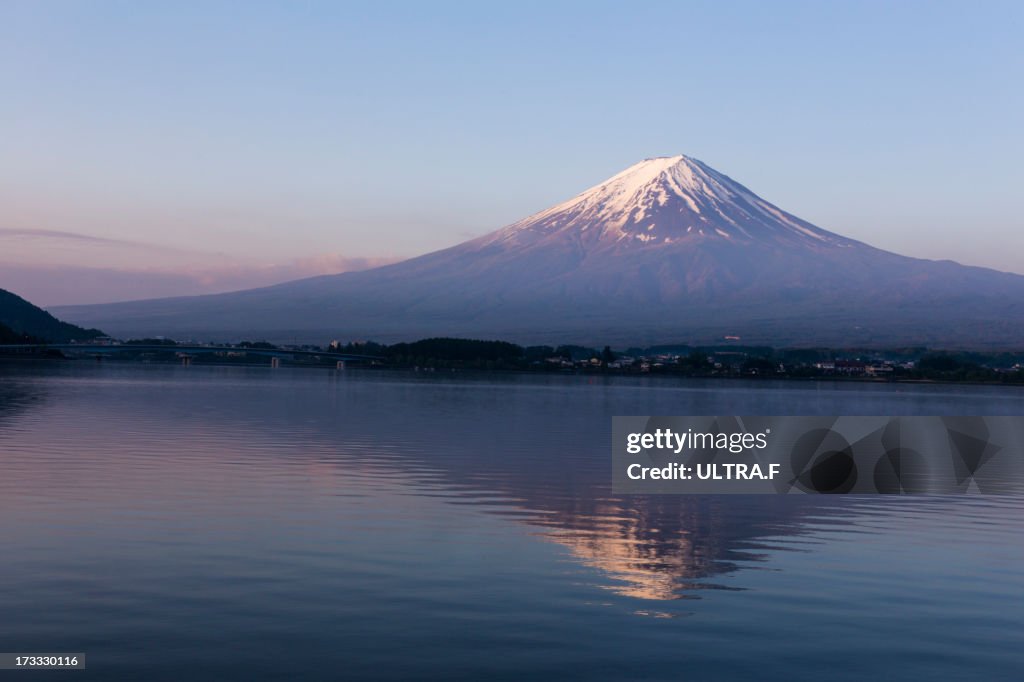 Mt. Fuji reflected in lake, Kawaguchiko,