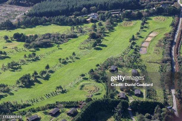 In an aerial view, the abandoned Hartland Forest Golf club on October 06 in Bideford, United Kingdom.