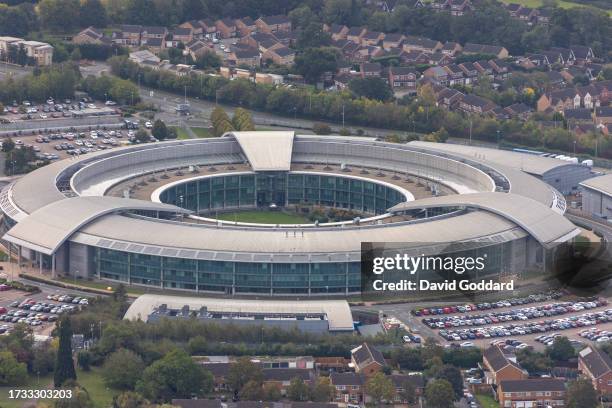 In an aerial view, GCHQ, the Government Communications Headquarters on October 06 in United Kingdom.