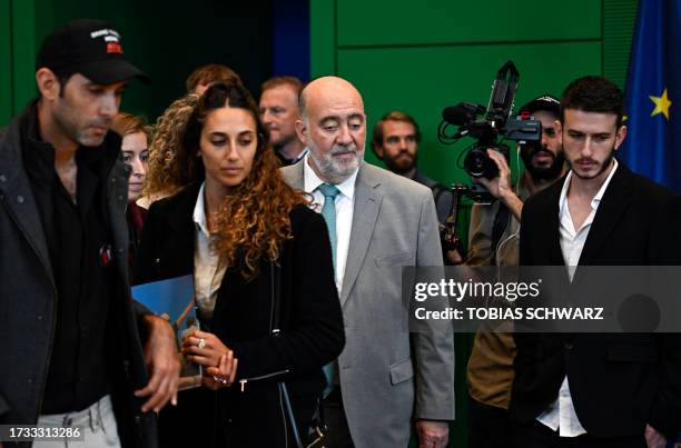 Israel's Ambassador to Germany Ron Prosor arrives for a meeting with relatives of German citizens kidnapped by Palestinian militant group Hamas at...