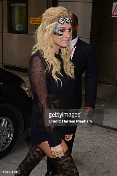 Kesha sighted arriving at BBC Radio One on July 12, 2013 in London, England.