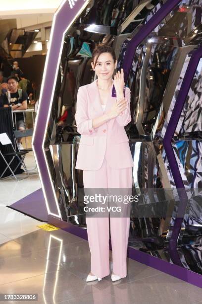 Actress Jessica Hester Hsuan attends Chow Sang Sang event on October 13, 2023 in Hong Kong, China.