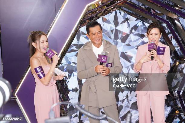 Actor Louis Koo Tin-lok and actress Jessica Hester Hsuan attend Chow Sang Sang event on October 13, 2023 in Hong Kong, China.