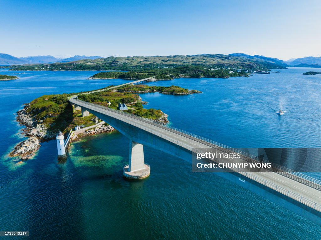 Drone view of Skye Bridge at Isle of Skye - Scotland