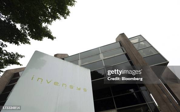 Monarch Invensys A logo sits on a sign outside the offices of Invensys Plc in Crawley ...