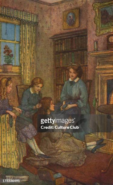 Little Women by Louisa M Alcott. Illustrations by M V Wheelhouse . Caption reads: The Little Women . Louisa May Alcott .