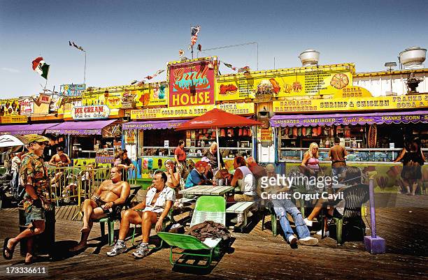 Boardwalk is a classic landmark of Coney Island, Brooklyn, New York