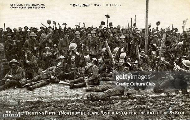 'The Fighting Fifth' after the Battle of St Eloi, 14-15 March 1915. Official War Photograph published on postcard. Series 7. No. 53. Caption on...